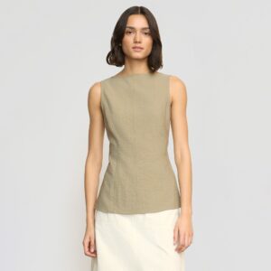 jeannie-split-hem-sleeveless-blouse-thyme